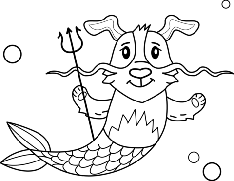 Mermaid Dog Coloring Page